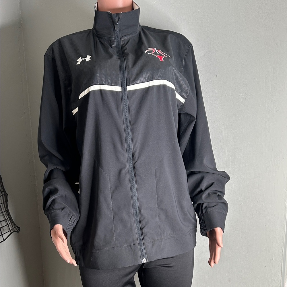 Under Armour Women's Black Track Bomber Jacket with White Trim